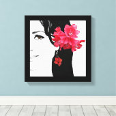 meisje gezicht mode illustratie Bloemig Canvas Afdruk (Insitu (Houten vloer))