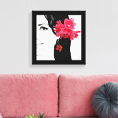 meisje gezicht mode illustratie Bloemig Canvas Afdruk (Insitu (Woonkamer))