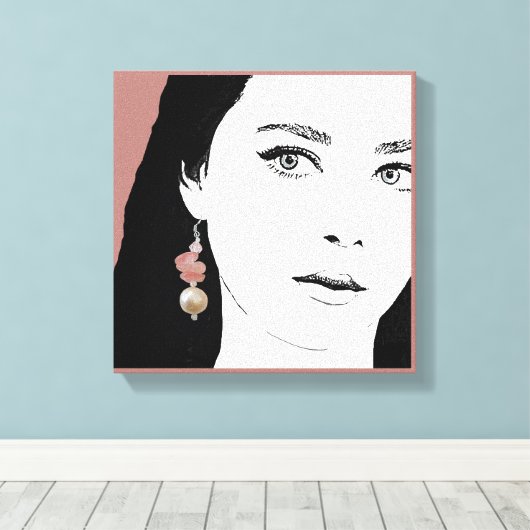  meisje gezicht mode illustratie stijlvolle glamou canvas afdruk (Insitu (Houten vloer))