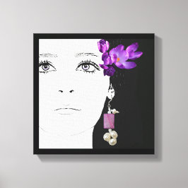 Meisje gezicht  paarse crocus bloemige mode kunst canvas afdruk
