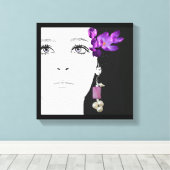 Meisje gezicht  paarse crocus bloemige mode kunst canvas afdruk (Insitu (Houten vloer))