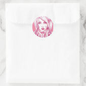  meisje gezicht - Roze Ronde Sticker (Tas)