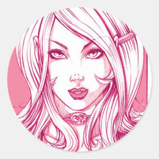  meisje gezicht - Roze Ronde Sticker