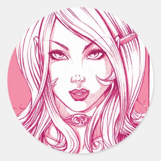  meisje gezicht - Roze Ronde Sticker (Voorkant)