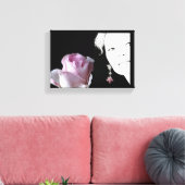 Meisje gezicht roze roos bloemenkunst mode canvas afdruk (Insitu (Woonkamer))