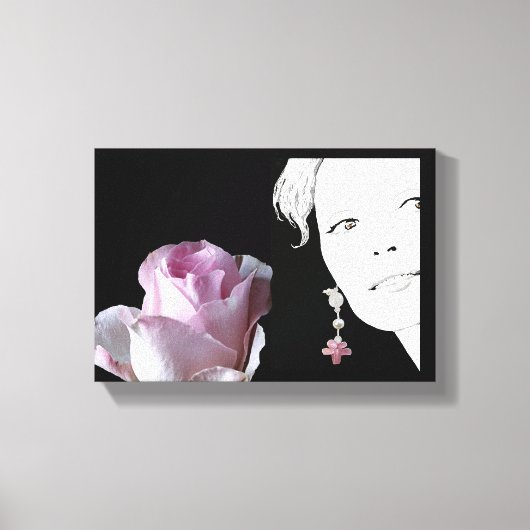 Meisje gezicht roze roos bloemenkunst mode canvas afdruk (Voorkant)