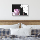Meisje gezicht  roze roos bloemenkunst mode canvas afdruk (Insitu (Slaapkamer))