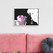 Meisje gezicht  roze roos bloemenkunst mode canvas afdruk (Insitu (Woonkamer))
