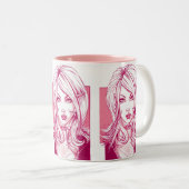 meisje gezicht - Roze Tweekleurige Koffiemok (Voorkant rechts)