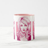 meisje gezicht - Roze Tweekleurige Koffiemok (Center)