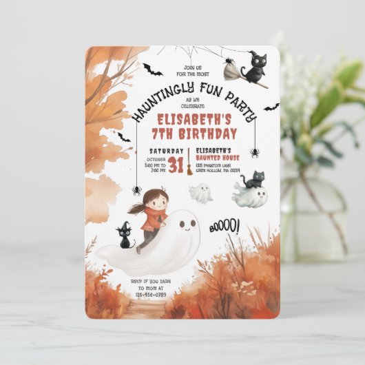 Meisje Ghost Rider Halloween Party Kaart (Staand voorkant)