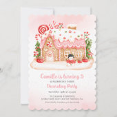 Meisje Gingerbread Huis Decoreren Verjaardagsfeest Kaart (Voorkant)