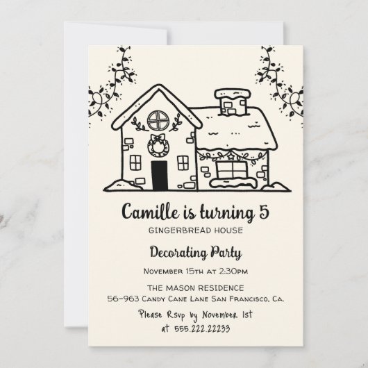 Meisje Gingerbread Huis Decoreren Verjaardagsfeest Kaart (Voorkant)