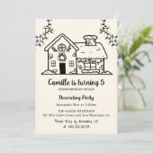 Meisje Gingerbread Huis Decoreren Verjaardagsfeest Kaart (Staand voorkant)