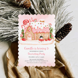 Meisje Gingerbread Huis Decoreren Verjaardagsfeest Kaart