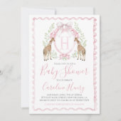 Meisje Giraffe Baby shower Preppy Pink Gingham Kaart (Voorkant)