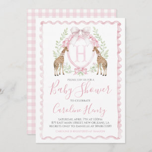 Meisje Giraffe Baby shower Preppy Pink Gingham Kaart