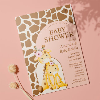 Meisje Giraffe Baby Shower Uitnodiging