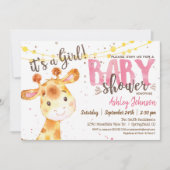 Meisje Giraffe Baby shower uitnodiging (Voorkant)