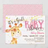 Meisje Giraffe Baby shower uitnodiging (Voorkant / Achterkant)