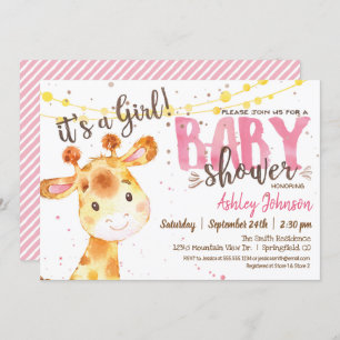 Meisje Giraffe Baby shower uitnodiging