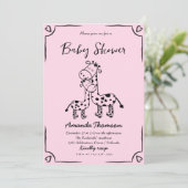 Meisje Giraffe Hand getrokken baby shower Kaart (Staand voorkant)