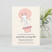 Meisje Giraffe Hete Luchtballon Eerste Verjaardags Kaart (Staand voorkant)