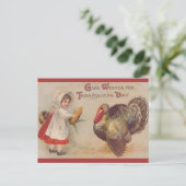  Meisje Gives Maïs naar Turkije Thanksgiving Briefkaart (Staand voorkant)