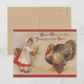  Meisje Gives Maïs naar Turkije Thanksgiving Briefkaart (Voorkant / Achterkant)