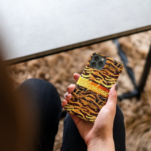 Meisje Glam Faux Gold Glitter geborsteld Luipaard Case-Mate iPhone Case