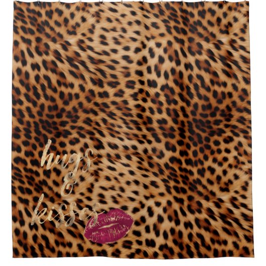 Meisje Glam Leopard Knuffels & Kisses Lippen Douchegordijn (Voorkant)