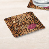 Meisje Glam Leopard Knuffels & Kisses Lippen Kartonnen Onderzetters (Gebogen)
