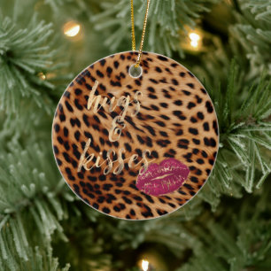 Meisje Glam Leopard Knuffels & Kisses Lippen Keramisch Ornament