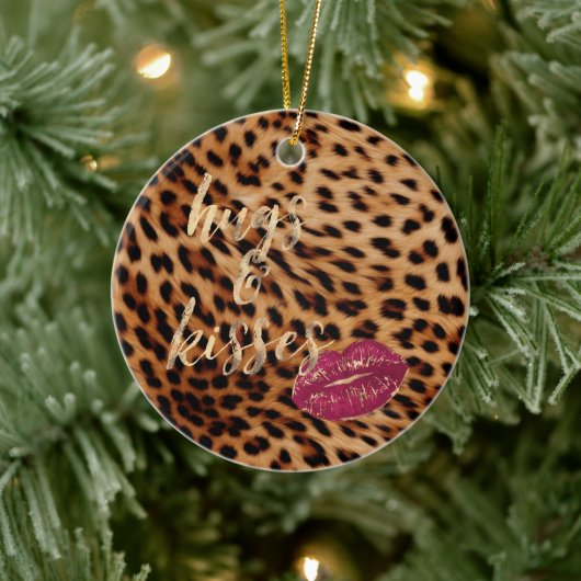 Meisje Glam Leopard Knuffels & Kisses Lippen Keramisch Ornament (Boom)