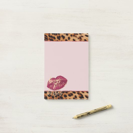 Meisje Glam Leopard Knuffels & Kisses Lippen Post-it® Notes (Op bureau)