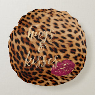 Meisje Glam Leopard Knuffels & Kisses Lippen Rond Kussen