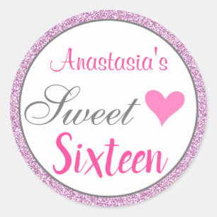 Meisje Glam Pink Lila Paars Glitter Sweet Zestien Ronde Sticker