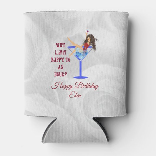 Meisje glas en wijn blikjeskoeler (Voorkant)