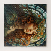 Meisje Glas in lood Art Nouveau Legpuzzel (Horizontaal)