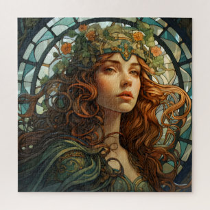 Meisje Glas in lood Art Nouveau Legpuzzel