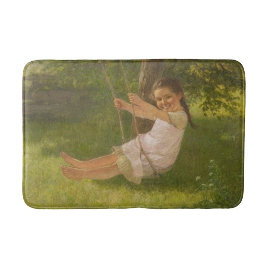 Meisje glimlachen op een zwaai ( kindertijd) badmat (Voorkant)