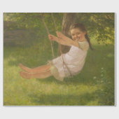 Meisje glimlachen op een zwaai ( kindertijd) cadeaupapier (Vlak)