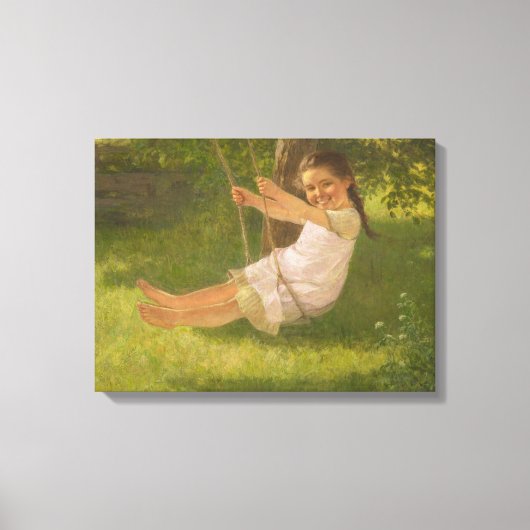 Meisje glimlachen op een zwaai ( kindertijd) canvas afdruk (Voorkant)