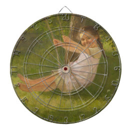 Meisje glimlachen op een zwaai ( kindertijd) dartbord