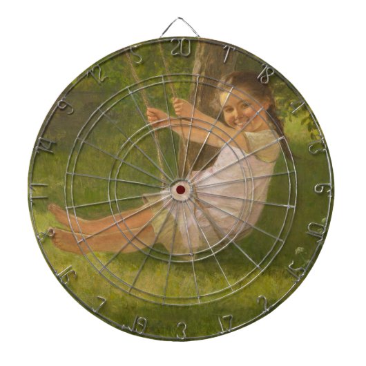 Meisje glimlachen op een zwaai ( kindertijd) dartbord (Voorkant)