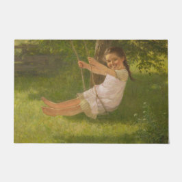 Meisje glimlachen op een zwaai ( kindertijd) deurmat