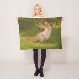Meisje glimlachen op een zwaai ( kindertijd) fleece deken