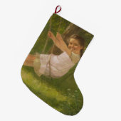 Meisje glimlachen op een zwaai ( kindertijd) grote kerstsok (Voorkant (Hangend))