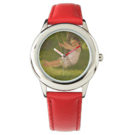 Meisje glimlachen op een zwaai ( kindertijd) horloge