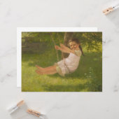 Meisje glimlachen op een zwaai ( kindertijd) kaart (Voorkant / Achterkant in situ)